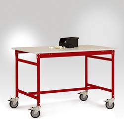 Manuflex LB4036.3003 ESD Odkládací stolek ESD ZÁKLADNÍ mobilní s plastovým stolní deska v rubínově červená RAL 3003, Šxhxv: 1250 x 600 x 856 mm rubínově červená