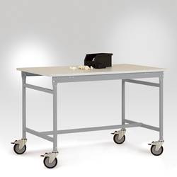 Manuflex LB4033.9006 ESD Odkládací stolek ESD ZÁKLADNÍ mobilně se kaučuk stolní deska v hliníkově stříbrná podobný RAL 9006, Šxhxv: 1250 x 600 x 850 mm