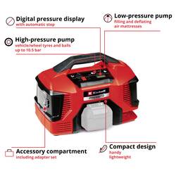Einhell Power X-Change PRESSITO 18/21, 4020467, kompresor, 10 bar, digitální displej