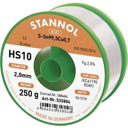 Stannol HS10 2510 bezolovnatý pájecí cín cívka Sn99,3Cu0,7 ROM1 250 g 2 mm