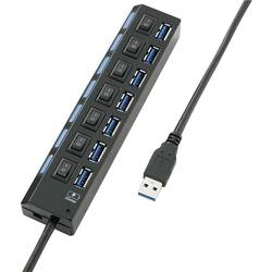 7 portů USB 3.0 hub lze spínat jednotlivě, se stavovými LED, s nabíjecím portem pro iPad černá