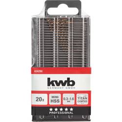 kwb 424290 HSS Titan sada spirálových vrtáku do kovu 20dílná 0.3 mm, 0.35 mm, 0.4 mm, 0.45 mm, 0.5 mm, 0.55 mm, 0.6 mm, 0.65 mm, 0.7 mm, 0.75 mm, 0.8 mm, 0.85