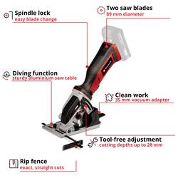 Einhell Power X-Change TE-CS 18/89 Li - Solo ruční kotoučová minipila bez akumulátoru, vč. rozbrušovacího kotouče 18 V