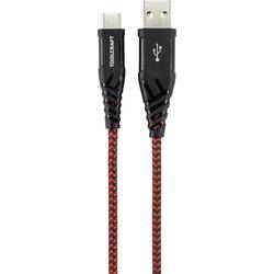 TOOLCRAFT USB kabel USB 2.0 USB-A zástrčka, USB-C ® zástrčka 2.00 m černá/červená extrémně odolné pletené stínění, oboustranně zapojitelná zástrčka TO-6872829
