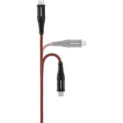 TOOLCRAFT USB kabel USB 2.0 USB-A zástrčka, USB-C ® zástrčka 2.00 m černá/červená extrémně odolné pletené stínění, oboustranně zapojitelná zástrčka TO-6872829