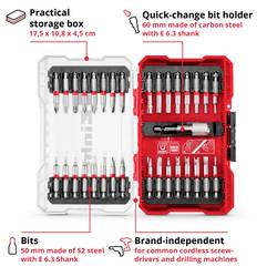 Einhell 118903 sada bitů, 33dílné, Spanner (se 2 otvory), Šroubovací bit pro Torx šrouby, Tri-Wing, PH, PZ, TORQ, plochý, 1/4 (6,3 mm)
