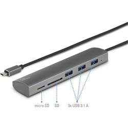 Renkforce 3 porty USB 3.0 hub se zabudovanou čtečkou SD karet, s hliníkovým krytem stříbrná