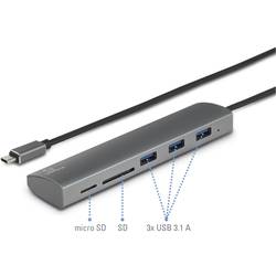 Renkforce RF-3374948 USB Hub 3 porty USB-A, SD, microSD USB 3.0 5 GBit/s se zabudovanou čtečkou SD karet, s hliníkovým krytem stříbrná