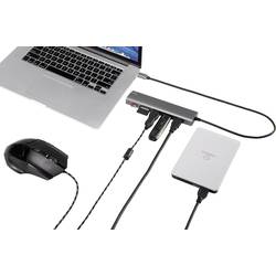 Renkforce RF-3374948 USB Hub 3 porty USB-A, SD, microSD USB 3.0 5 GBit/s se zabudovanou čtečkou SD karet, s hliníkovým krytem stříbrná