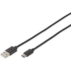 Digitus USB kabel USB 2.0 USB-C ® zástrčka, USB-A zástrčka 1.80 m černá kulatý, oboustranně zapojitelná zástrčka, dvoužilový stíněný DB-300136-018-S