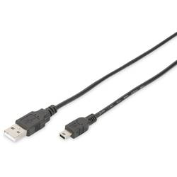 Digitus USB kabel USB 2.0 USB-A zástrčka, USB Mini-B zástrčka 1.80 m černá kulatý, dvoužilový stíněný DB-300130-018-S