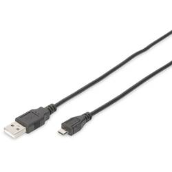 Digitus USB kabel USB 2.0 USB-A zástrčka, USB Micro-B zástrčka 1.00 m černá kulatý, dvoužilový stíněný DB-300127-010-S