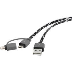 Renkforce USB kabel USB 2.0 USB-A zástrčka, USB Micro-B zástrčka, Apple Lightning konektor 0.20 m maskáčová flexibilní provedení, pozlacené kontakty, bez