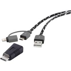 Renkforce USB kabel USB 2.0 USB-A zástrčka, USB-C ® zástrčka, USB Micro-B zástrčka, Apple Lightning konektor 0.20 m maskáčová flexibilní provedení, pozlacené