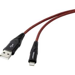 TOOLCRAFT USB kabel USB 2.0 USB-A zástrčka, Apple Lightning konektor 1.00 m černočervená extrémně odolné pletené stínění TO-6899490
