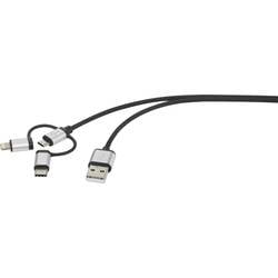 Renkforce USB kabel USB 2.0 USB-A zástrčka, USB-C ® zástrčka, USB Micro-B zástrčka, Apple Lightning konektor 0.50 m tmavě šedá opletený RF4600467