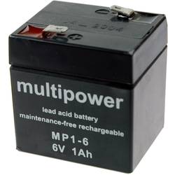 multipower MP1-6 MP1-6 olověný akumulátor 6 V 1 Ah olověný se skelným rounem (š x v x h) 51 x 55 x 42 mm plochý konektor 4,8 mm bezúdržbové, nepatrné vybíjení