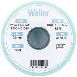 Weller WSW SCN M1 LÖTDRAHT 0,8MM 100g pájecí cín Sn0,7Cu 100 g 0.8 mm