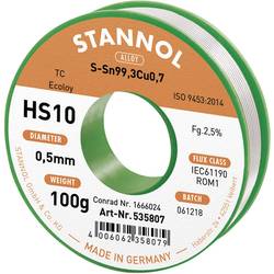 Stannol HS10 2,5% 0,5MM SN99,3CU0,7 CD 100G bezolovnatý pájecí cín bez olova, cívka Sn99,3Cu0,7 ROM1 100 g 0.5 mm