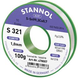 Stannol S321 2,0% 1,0MM SN99,3CU0,7CD 100G bezolovnatý pájecí cín bez olova, cívka Sn99,3Cu0,7 ORH1 100 g 1 mm