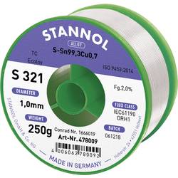 Stannol S321 2,0% 1,0MM SN99CU0,7CD 250G bezolovnatý pájecí cín bez olova, cívka Sn99,3Cu0,7 ORH1 250 g 1 mm
