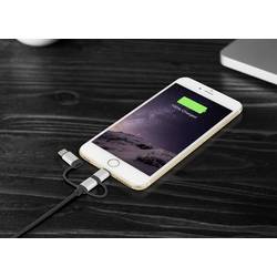 Renkforce USB kabel USB 2.0 USB-A zástrčka, USB-C ® zástrčka, USB Micro-B zástrčka, Apple Lightning konektor 1.00 m tmavě šedá opletený RF-3335108