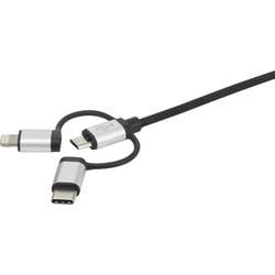 Renkforce USB kabel USB 2.0 USB-A zástrčka, USB-C ® zástrčka, USB Micro-B zástrčka, Apple Lightning konektor 1.00 m tmavě šedá opletený RF-3335108