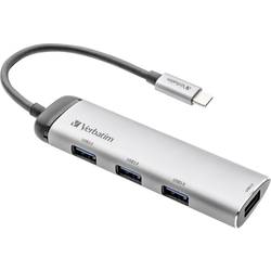 Verbatim 49147 USB Hub 4 porty USB-A USB 3.2 Gen1 5 GBit/s s konektorem USB C, LED ukazatel šedá