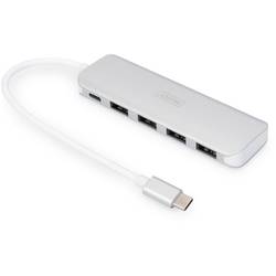 Digitus DA-70242-1 4 + 1 port USB 3.0 hub s portem pro rychlé nabíjení, s konektorem USB C, s hliníkovým krytem stříbrná