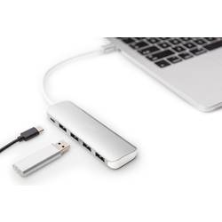Digitus DA-70242-1 4 + 1 port USB Hub s portem pro rychlé nabíjení, s konektorem USB C, s hliníkovým krytem stříbrná