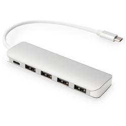 Digitus DA-70242-1 4 + 1 port USB Hub s portem pro rychlé nabíjení, s konektorem USB C, s hliníkovým krytem stříbrná