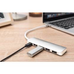 Digitus DA-70242-1 4 + 1 port USB Hub s portem pro rychlé nabíjení, s konektorem USB C, s hliníkovým krytem stříbrná