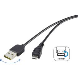 Renkforce USB kabel USB 2.0 USB-A zástrčka, USB Micro-B zástrčka 1.80 m černá oboustranně zapojitelná zástrčka, pozlacené kontakty RF-4096110