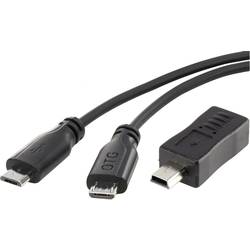 Renkforce USB kabel USB 2.0 USB Micro-B zástrčka, USB Mini-B zástrčka 0.15 m černá s funkcí OTG, SuperSoft opletení RF-3585876