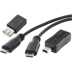 Renkforce USB kabel USB 2.0 USB Micro-B zástrčka, USB-A zásuvka 0.15 m černá s funkcí OTG, SuperSoft opletení RF-3585885