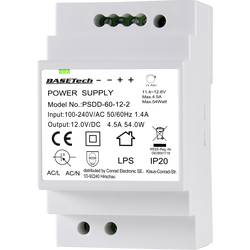 Basetech BT-2250320 síťový zdroj na DIN lištu 12 V 4.5 A 54 W Počet výstupů:2 x Obsah 1 ks