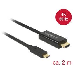 Delock USB-C® / HDMI kabelový adaptér USB-C ® zástrčka, Zástrčka HDMI-A 2.00 m černá 85291 pozlacené kontakty Kabel pro displeje USB-C®