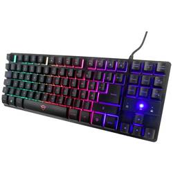 Trust GXT833 THADO TKL USB, kabelový herní klávesnice německá, QWERTZ černá, RGB s podsvícením, tlačítka multimédií