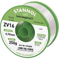 Stannol ZV16 bezolovnatý pájecí cín bez olova Sn96,5Ag3Cu0,5 REL0 250 g 0.7 mm