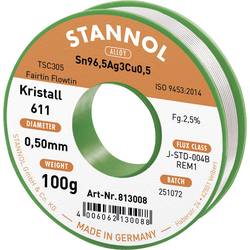 Stannol Kristall 611 Fairtin bezolovnatý pájecí cín bez olova Sn96,5Ag3Cu0,5 REM1 100 g 0.5 mm