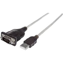 Manhattan USB, sériový kabel [1x USB 1.1 zástrčka A - 1x D-SUB zástrčka 9pólová], 0.45 m, stříbrnočerná