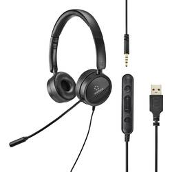Renkforce RF-HS-360 Headset otevřená (On Ear) kabelová stereo černá regulace hlasitosti, Vypnutí zvuku mikrofonu Počítače