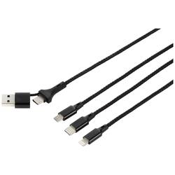 Nabíjecí kabel USB USB 2.0 USB-A zástrčka, USB-C ® zástrčka, USB Micro-B zástrčka, Apple Lightning konektor, USB-C ® zástrčka 3.00 m alcantara černá hliníková
