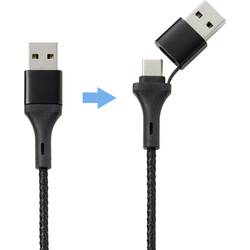 Nabíjecí kabel USB USB 2.0 USB-A zástrčka, USB-C ® zástrčka, USB Micro-B zástrčka, Apple Lightning konektor, USB-C ® zástrčka 2.00 m černá hliníková zástrčka