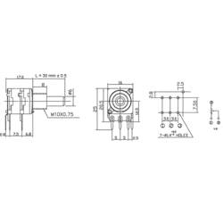 Potentiometer Service 63256-02600-4171/B1M, RD1602F-20F4-30R-B1M-602 otočný potenciometr, 1cestný , Stereo, 0.2 W, 1 MΩ, 1 ks