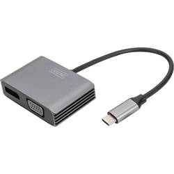 Digitus DA-70827 DisplayPort / RB / USB-C® adaptér [1x USB-C® - 2x zásuvka DisplayPort, VGA zásuvka] černá stíněný, kulatý 0.2 m