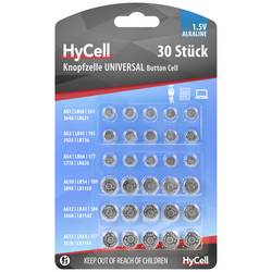 HyCell sada knoflíkových baterií Vždy 5 x AG 1, AG 3, AG 4, AG 10, AG 12, AG 13