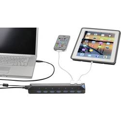 Renkforce RF-3806034 USB Hub 7 portů USB-A USB 3.0 5 GBit/s s portem pro rychlé nabíjení, se stavovými LED černá