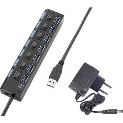 Renkforce 7 portů USB 3.0 hub lze spínat jednotlivě, se stavovými LED, s nabíjecím portem pro iPad černá