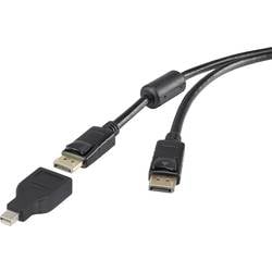 Renkforce Mini-DisplayPort / DisplayPort kabelový adaptér Mini DisplayPort konektory, Konektor DisplayPort 3.00 m černá RF-3424508 pozlacené kontakty, s